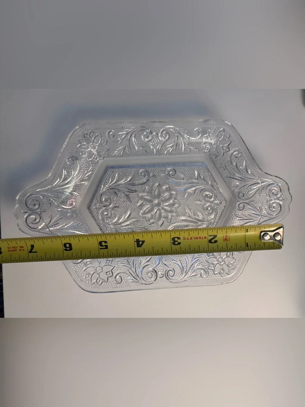 Vintage Decorative Clear Glass Vanity Tray with Intricate Etching Cottagecore